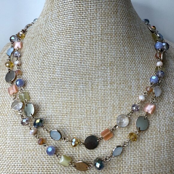 Loft Double-Strand Necklace With Iridescent Beads & Gold Accents - 20 Inches - Picture 1 of 8